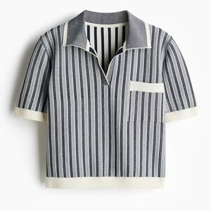 H&M Striped Knit Polo Shirt – Short Sleeve Retro Collared Top, Size S